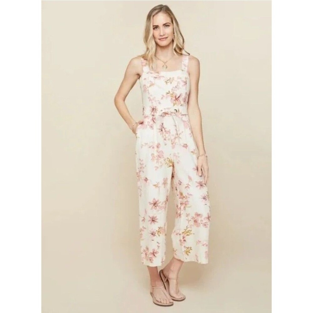 Spartina 449 Arley Sleeveless Linen Jumpsuit One Piece 6 Floral Wide Leg Boho